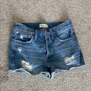 Madewell Blue Distressed Jean Shorts with Frayed Hem